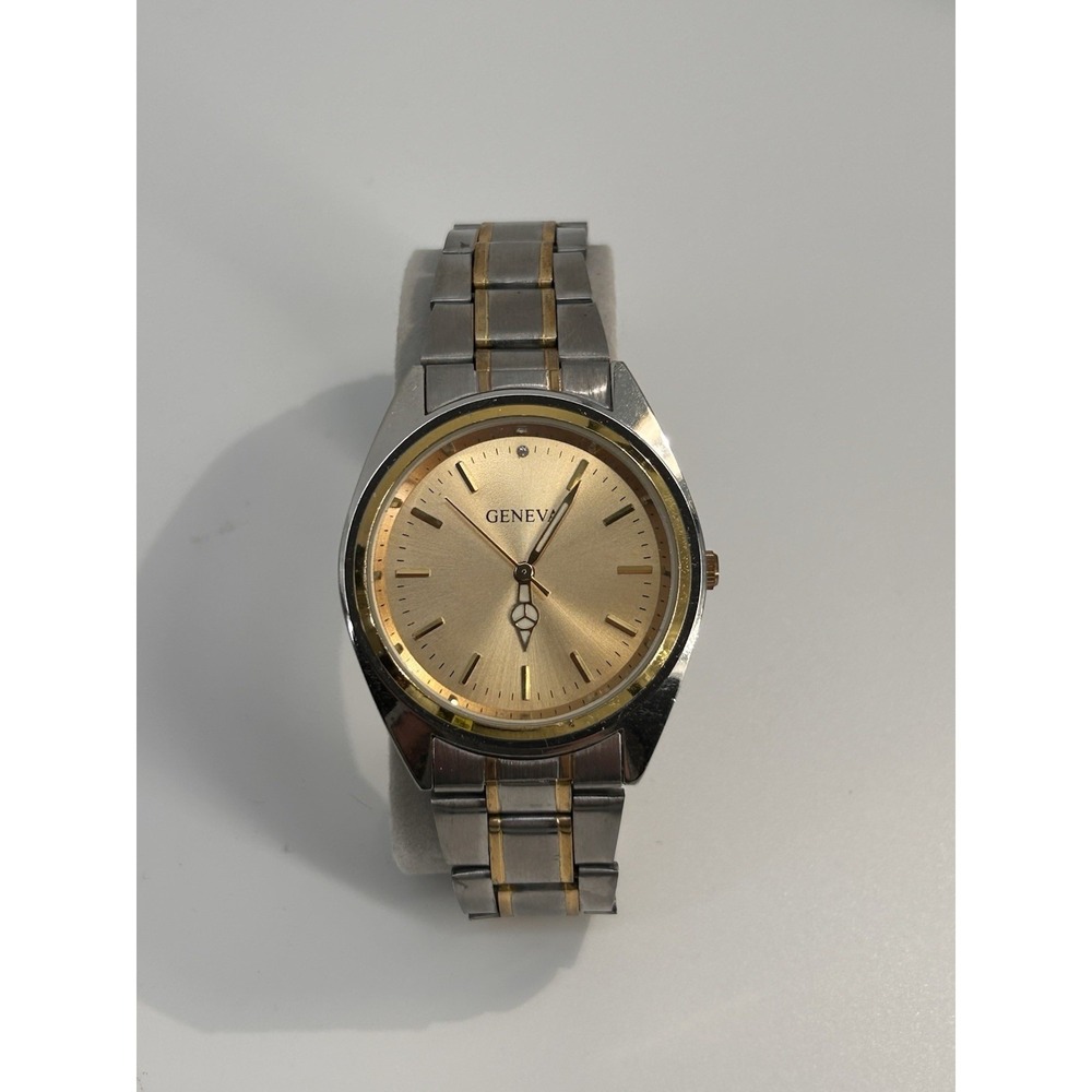 Geneva Two Tone Metal Band Gold Dial Quartz Mens Watch